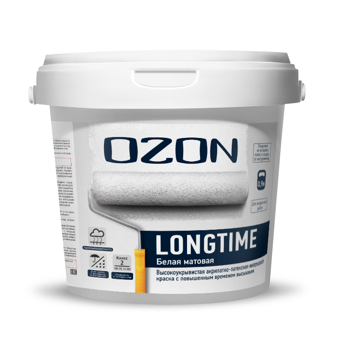 Краска акрилатно-латексная высокоукрывистая OZON Longtime ВД-АК-227СМ-1,2 С (бесцветная)  морозостойкая